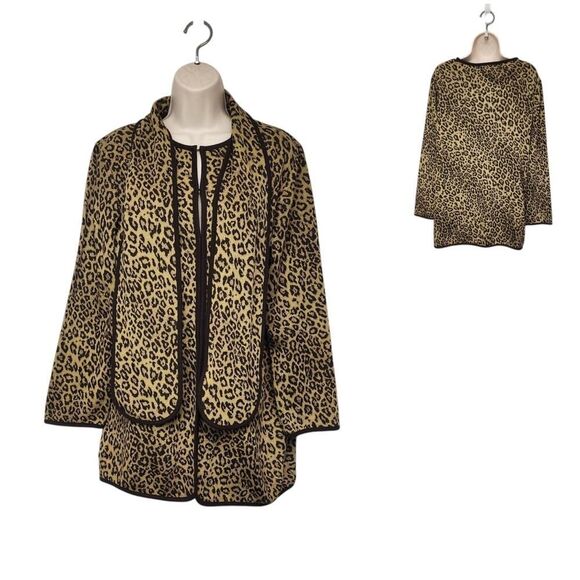Nina Leonard Sweaters - Nina Leonard Leopard Animal Print Matching Scarf Long Sleeve Cardigan Sweater M